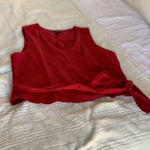 BR Linen Cotton Red Wrap Top